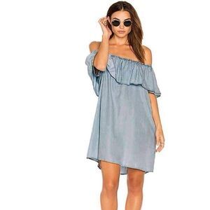 Anthropologie Sanctuary Denim Chambray Off The Shoulder Mini Dress size M